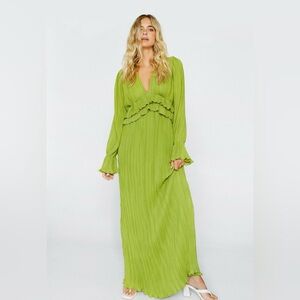 Nasty Gal Pleated Chiffon Ruffle Maxi Dress